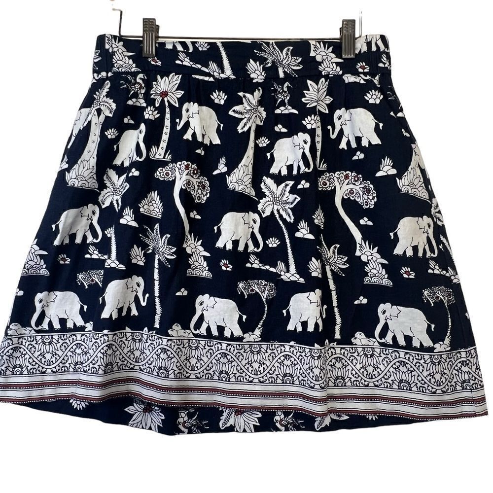 Loft linen blend Elephant Print Skirt mp - Picture 8 of 16
